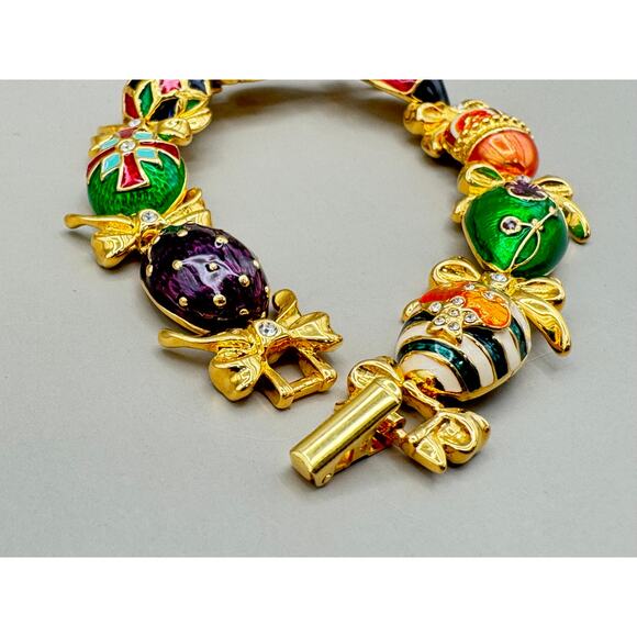 Vintage Joan Rivers Enamel Egg Bracelet with Ladybug Faberge Style - Picture 7 of 7